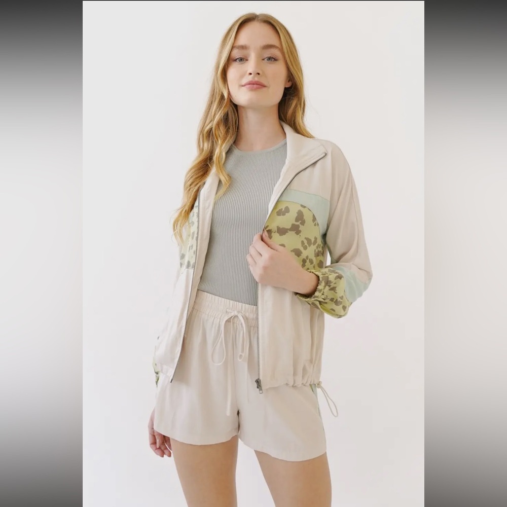Mystree Beige Jacket with Sage Camouflage Panels